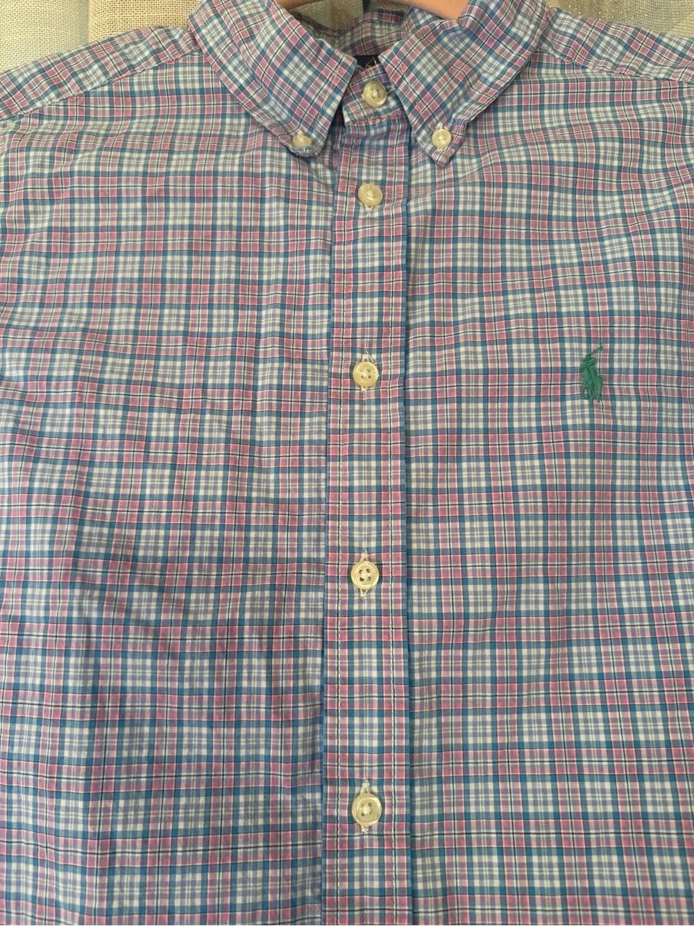Ralph Lauren Pink and Blue Plaid Button-Down Shirt